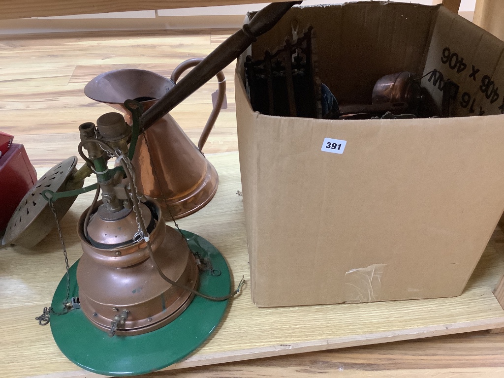 A quantity of mixed copper and a bronze pestle and mortar